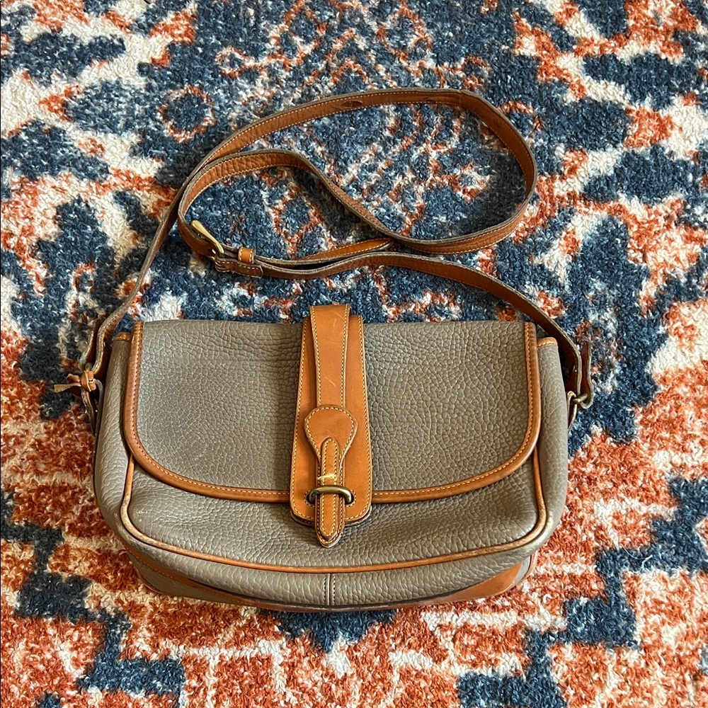Vintage Dooney & Bourke Gray/Taupe and Brown Leather Shoulder Bag